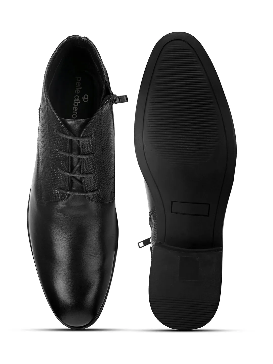 Pelle Albero Black Formal Boots For Men